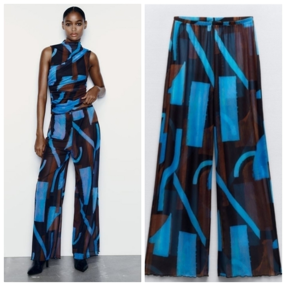 New Zara Printed Tulle Multicolor Pants 5039/419/112 NWT Small